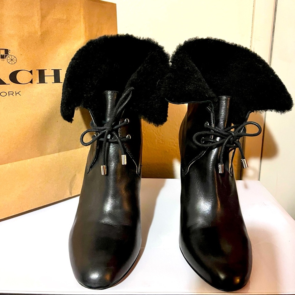 Coach Black Ankle Booties with Shearling Lining